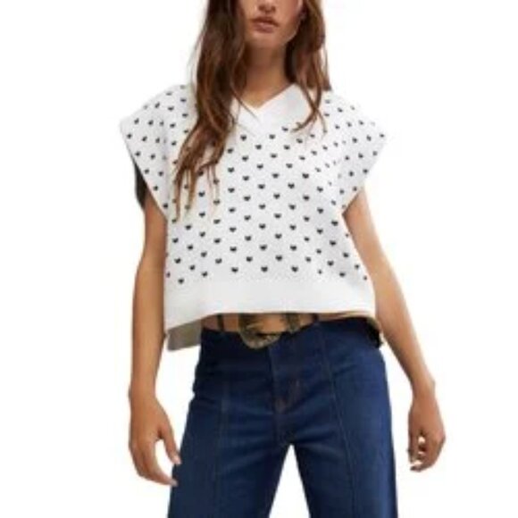 new Free People Easy Street Patterned Vest in Black/Ivory - Picture 3 of 6